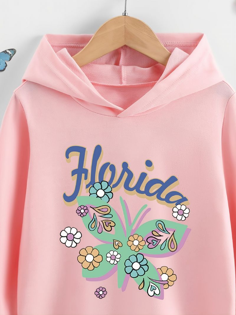 Pige Hættetrøje Butterfly Print Langærmet Sweatshirt Børnetøj