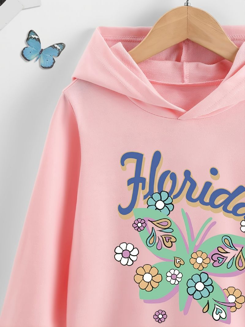 Pige Hættetrøje Butterfly Print Langærmet Sweatshirt Børnetøj