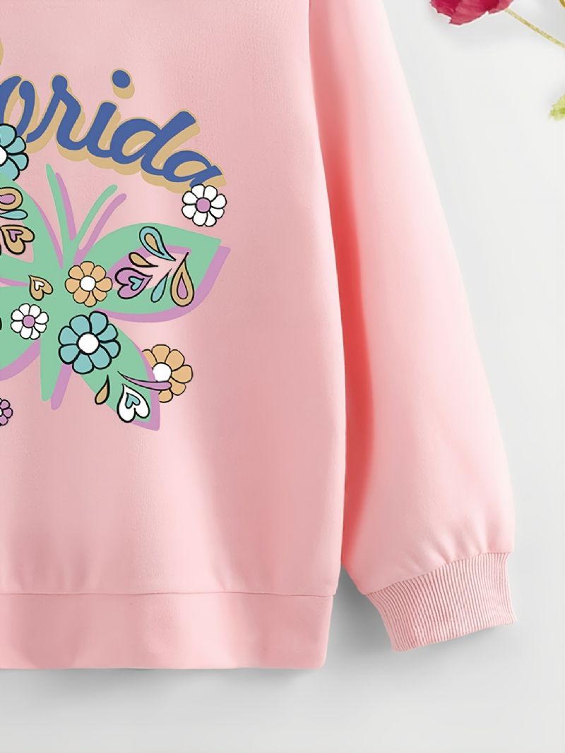 Pige Hættetrøje Butterfly Print Langærmet Sweatshirt Børnetøj