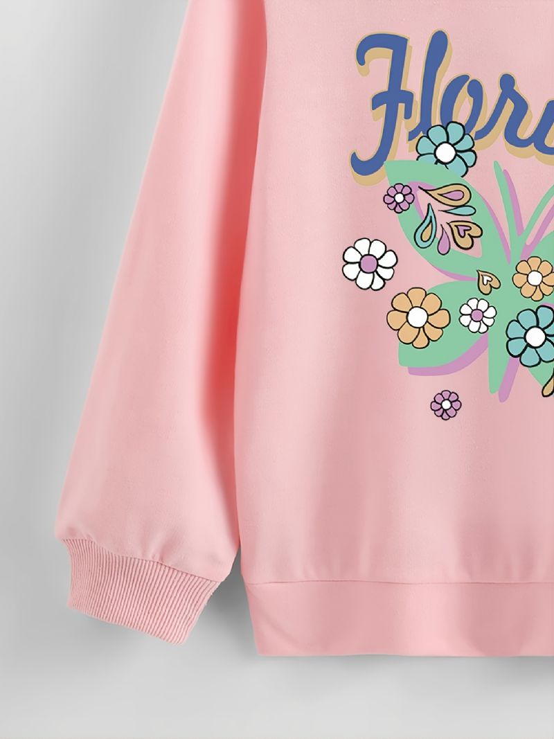 Pige Hættetrøje Butterfly Print Langærmet Sweatshirt Børnetøj