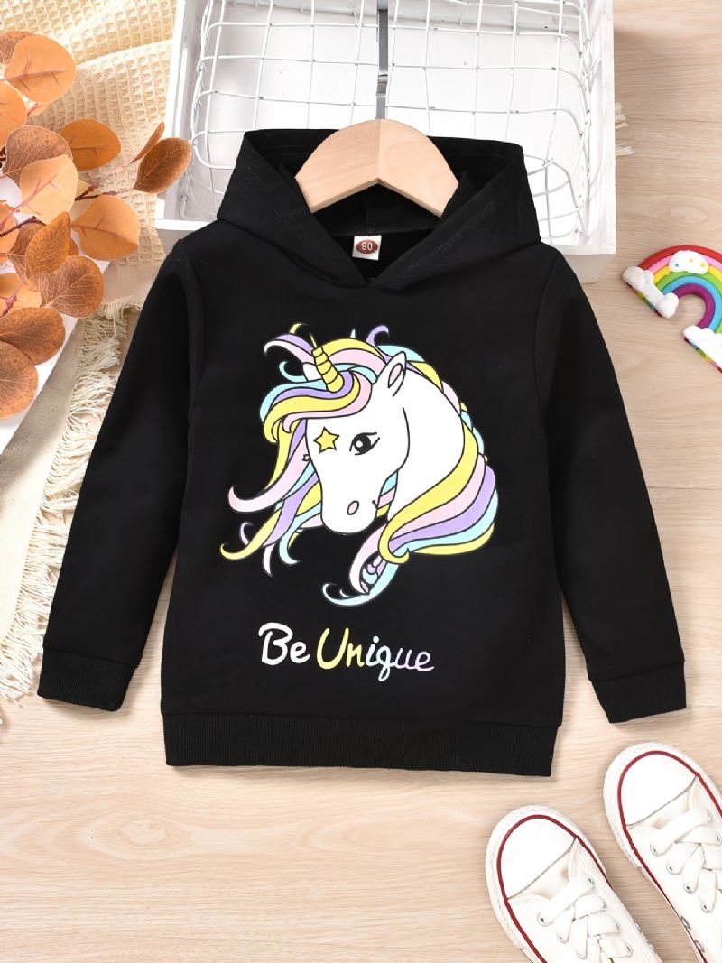 Pige Hættetrøje Unicorn Print Langærmet Sweatshirt Børnetøj