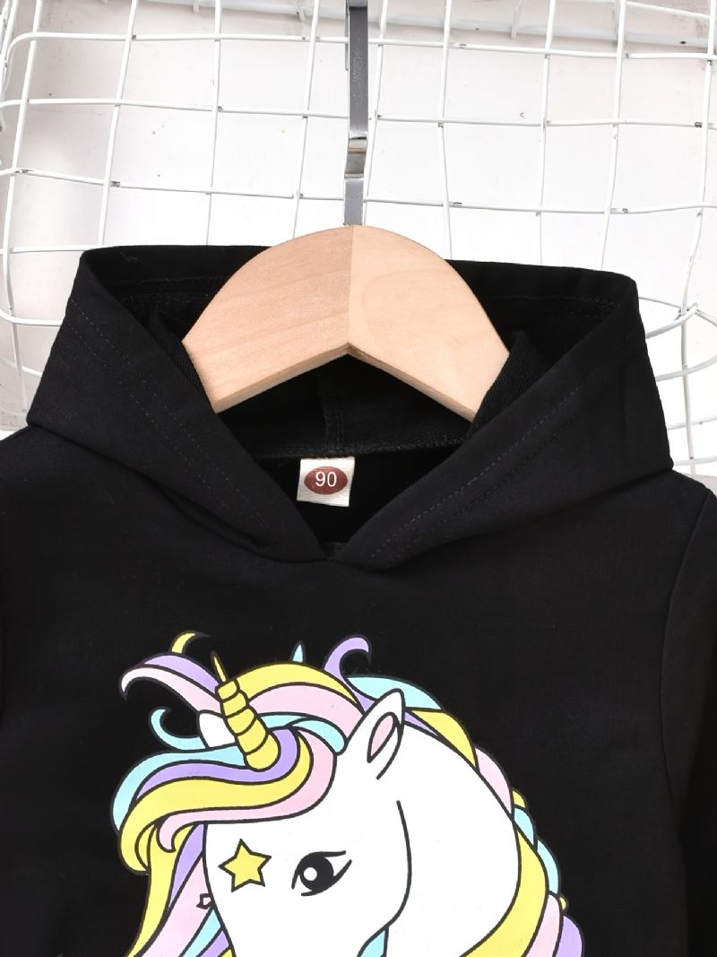 Pige Hættetrøje Unicorn Print Langærmet Sweatshirt Børnetøj