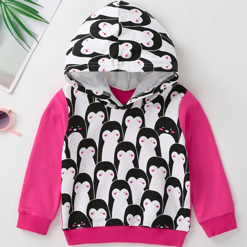 Piger Casual Cute Penguin Print Hættetrøje Sweatshirt Forår Efterår