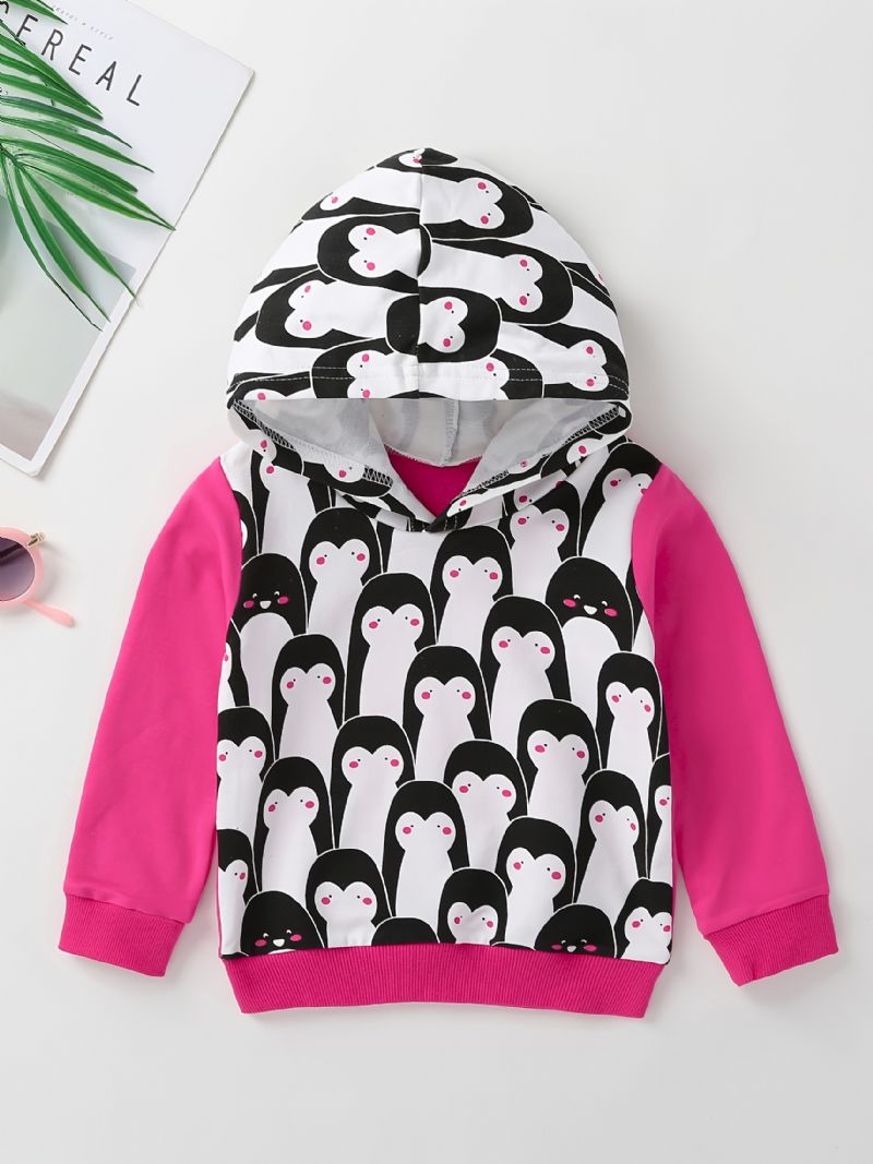 Piger Casual Cute Penguin Print Hættetrøje Sweatshirt Forår Efterår