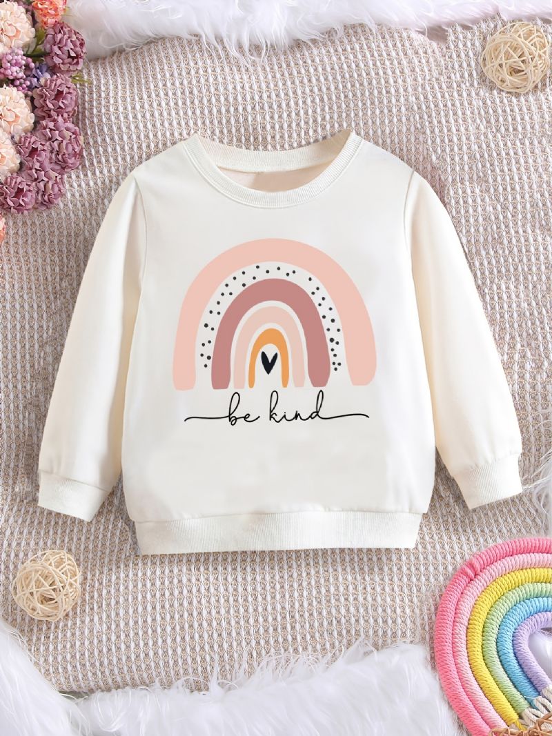 Piger Casual Cute Pullover Sweatshirt Med Regnbue Være Venligt Print