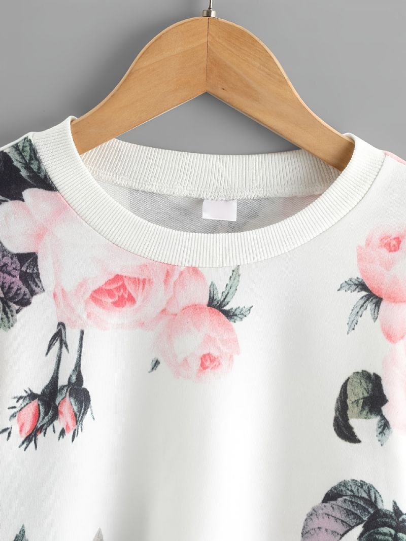 Piger Casual Langærmet Pullover Toppe Letvægts Sweatshirt Med Blomsterprint