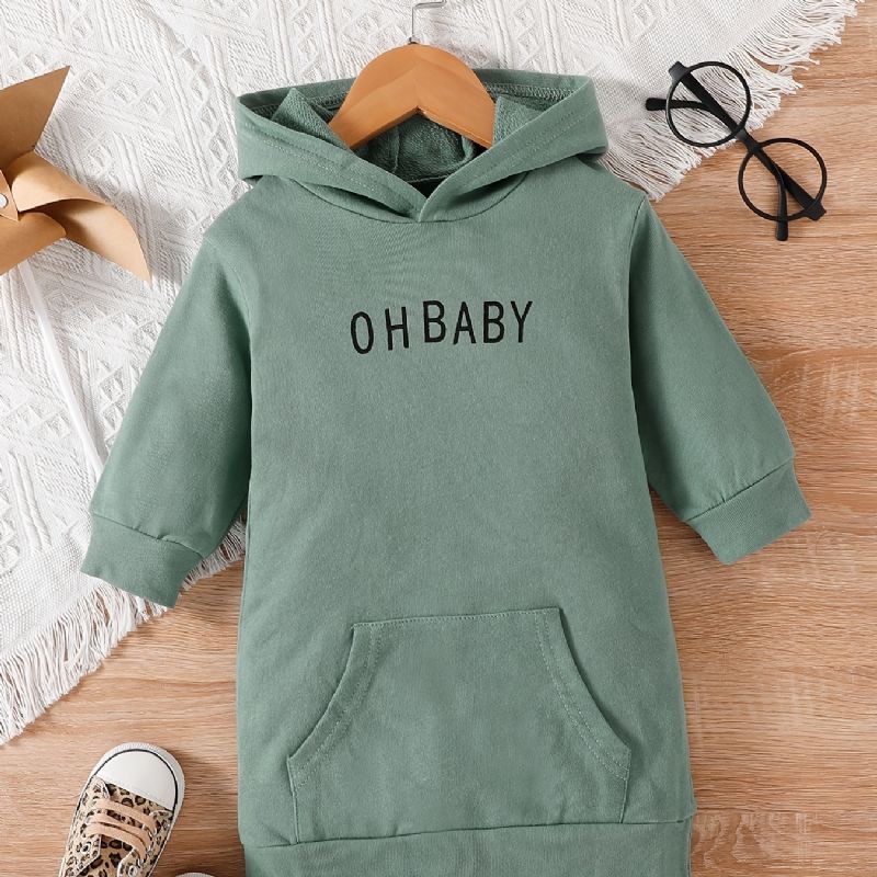 Piger Grøn Casual Slogan Pullover Hættetrøje Babytøj