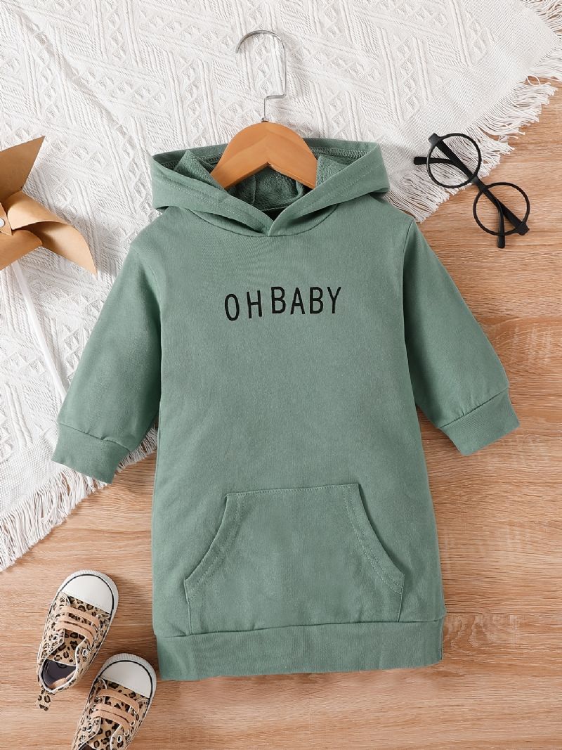 Piger Grøn Casual Slogan Pullover Hættetrøje Babytøj