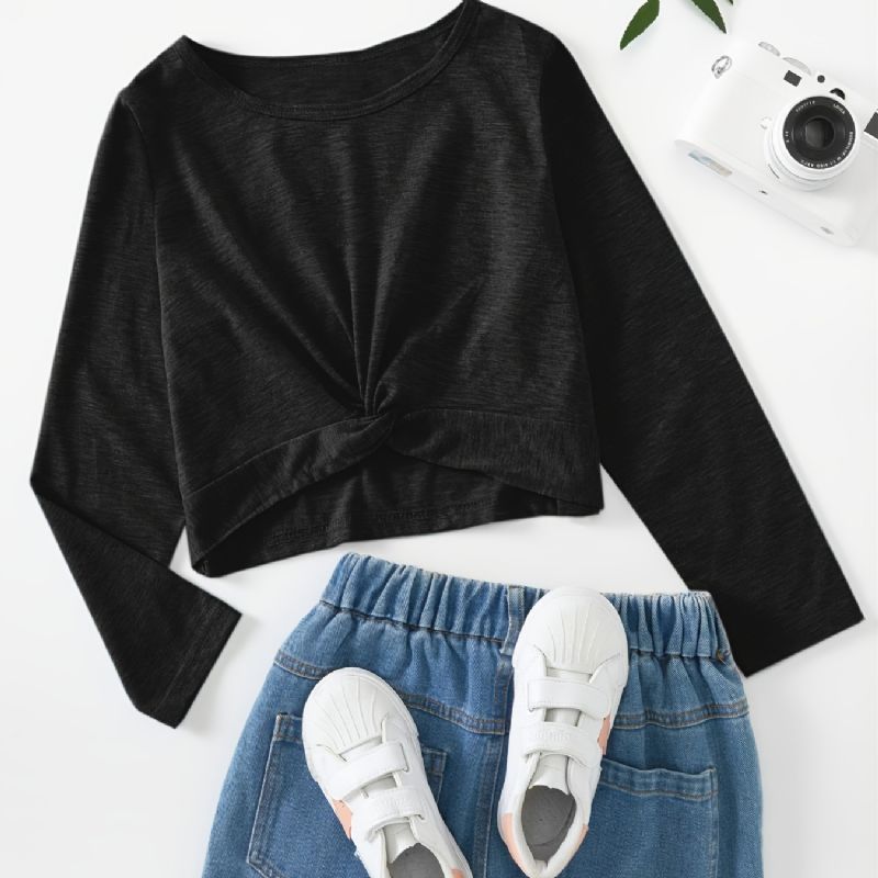 Piger Short Crop Top Sweatshirt Casual Langærmet Bluse T-shirt