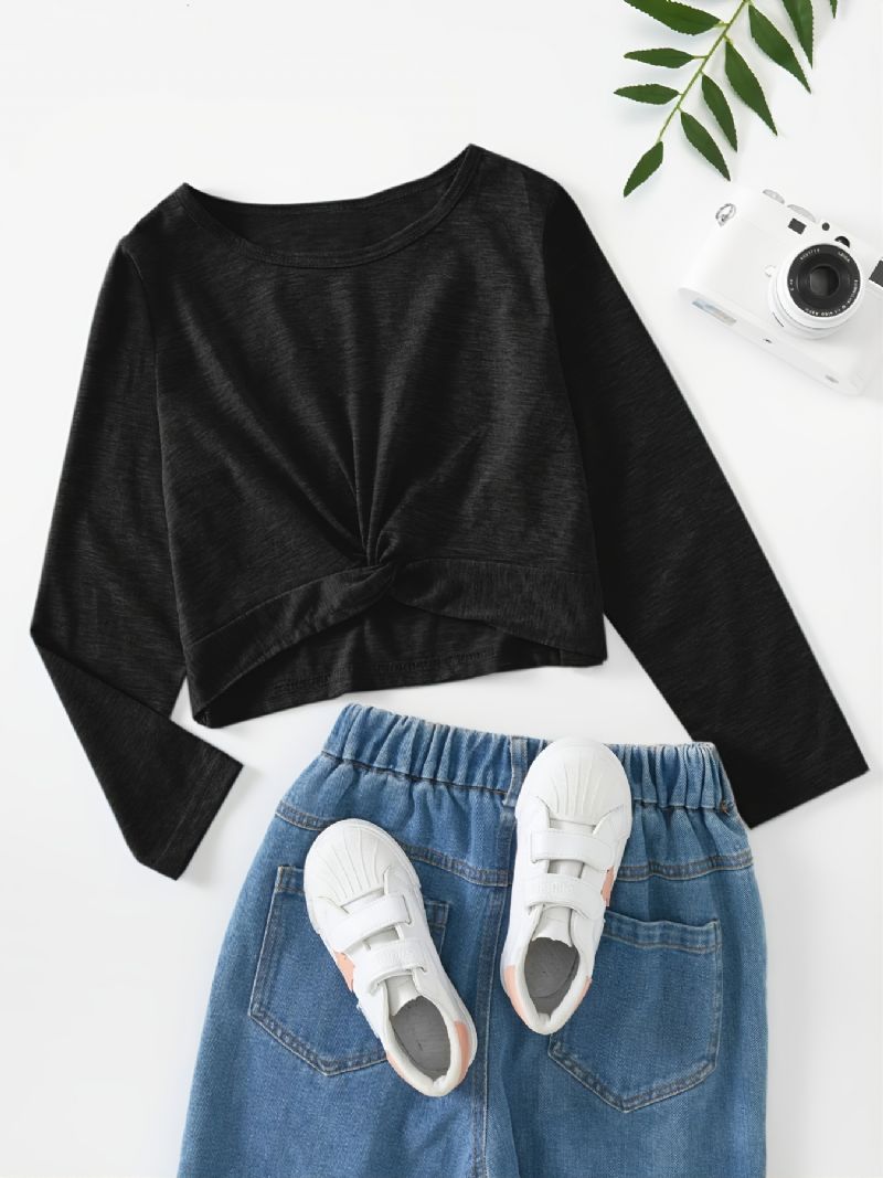 Piger Short Crop Top Sweatshirt Casual Langærmet Bluse T-shirt