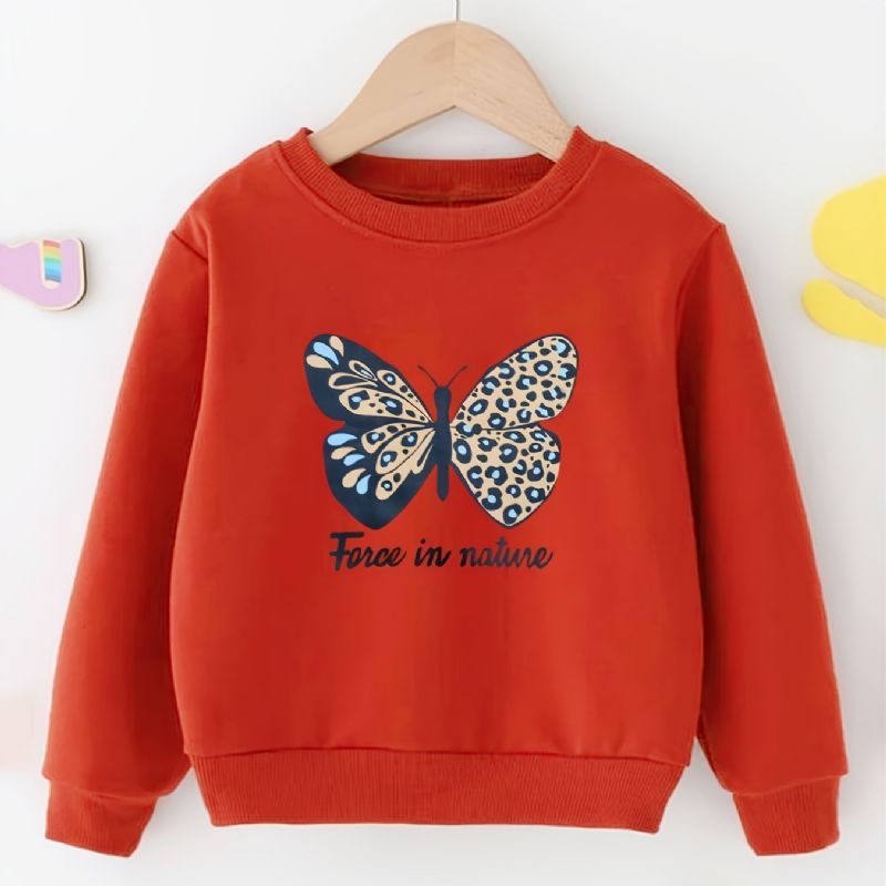 Piger Sweatshirt Vinter Casual Butterfly Print Ensfarvet Langærmet