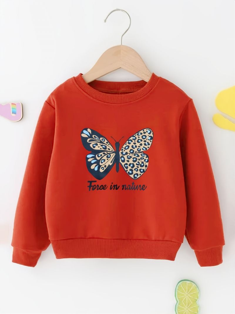 Piger Sweatshirt Vinter Casual Butterfly Print Ensfarvet Langærmet