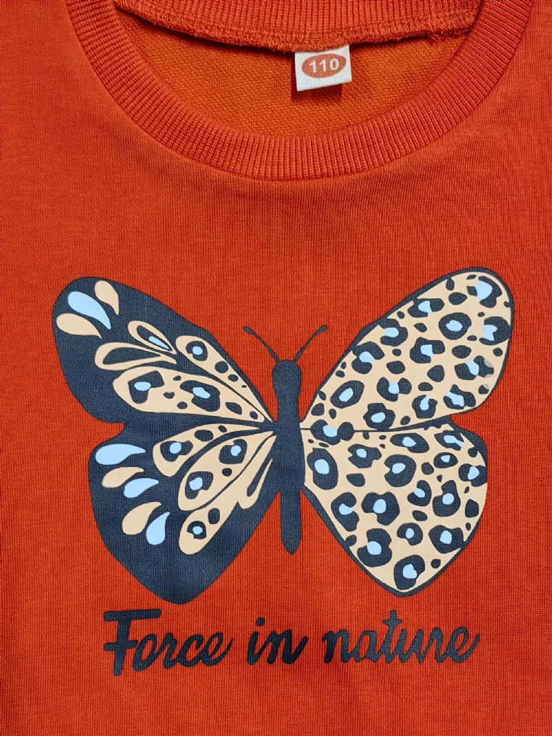 Piger Sweatshirt Vinter Casual Butterfly Print Ensfarvet Langærmet