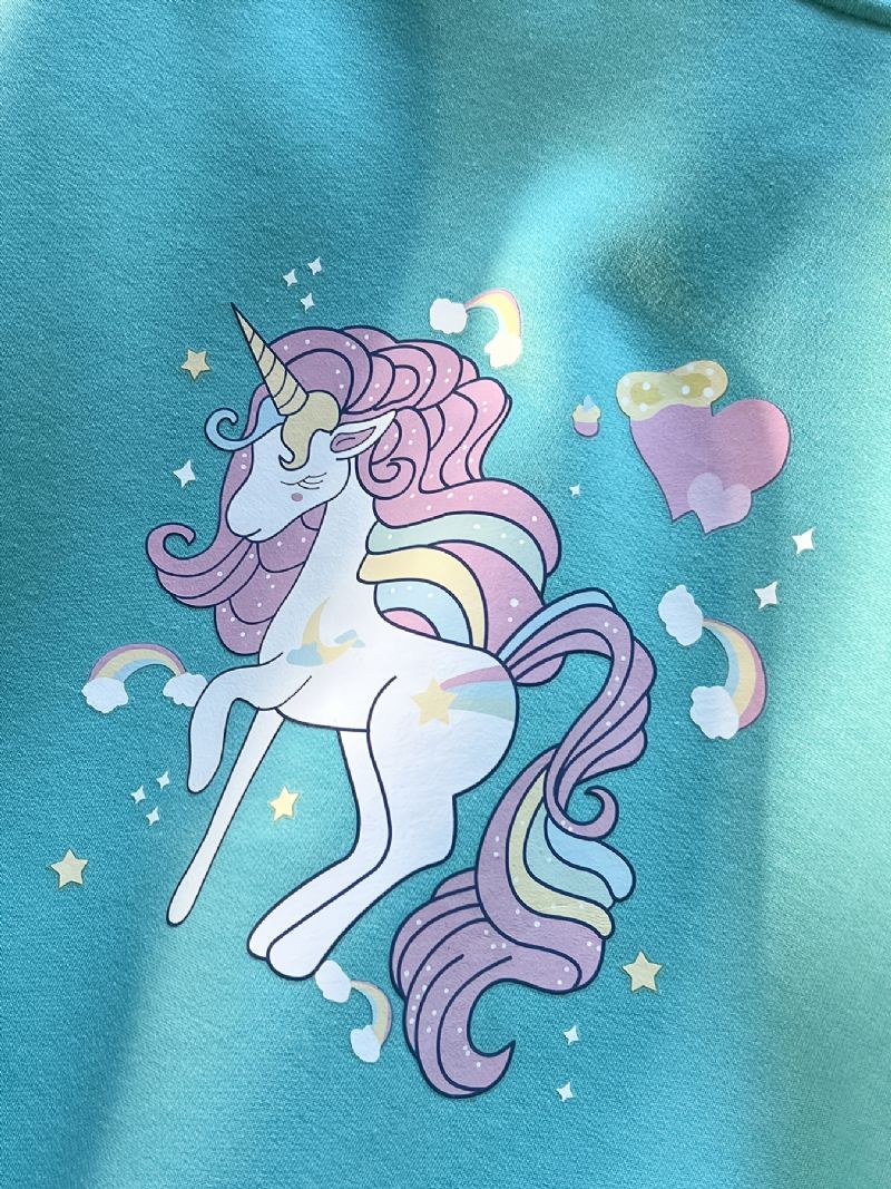 Piger Unicorn Print Fleece Fortykkelse Varm Pullover Rundhals Blondesting Langærmet Sweatshirt Efterår Vinter