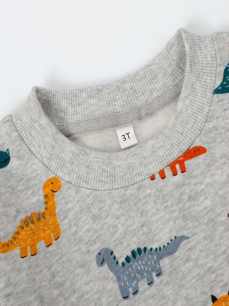 Popshion Autumn Winter Drenge Casual Dinosaur Print Crew Neck Sweatshirt