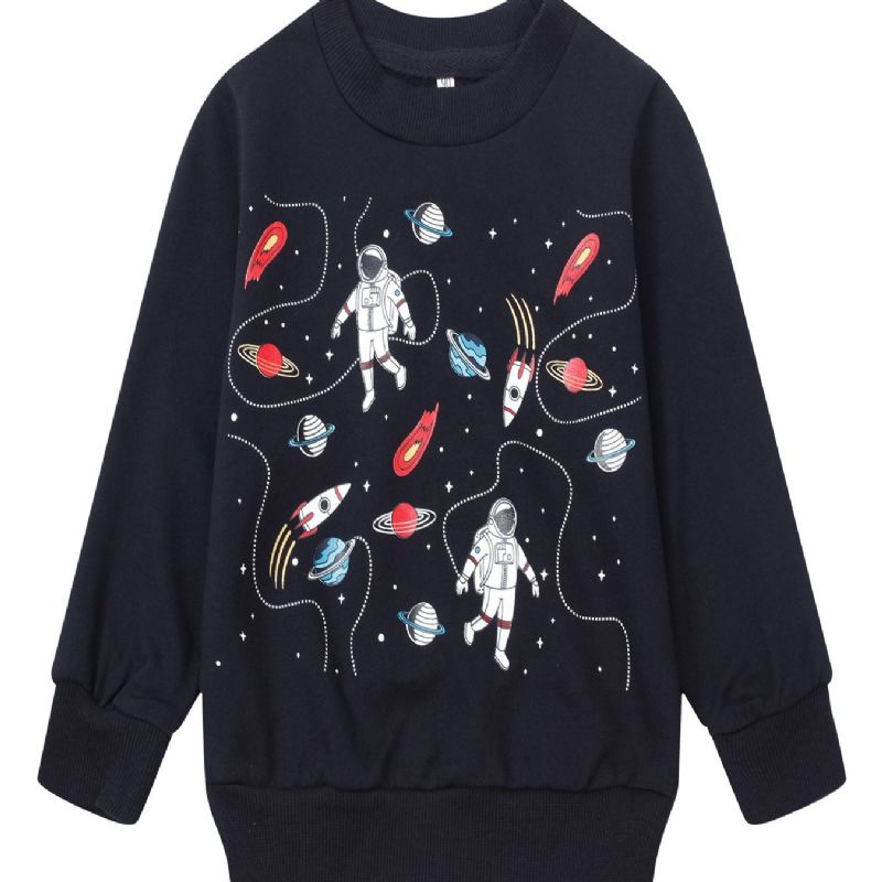 Popshion Drenge Astronaut Print Langærmet Pullover Neck Vinter Sweatshirt