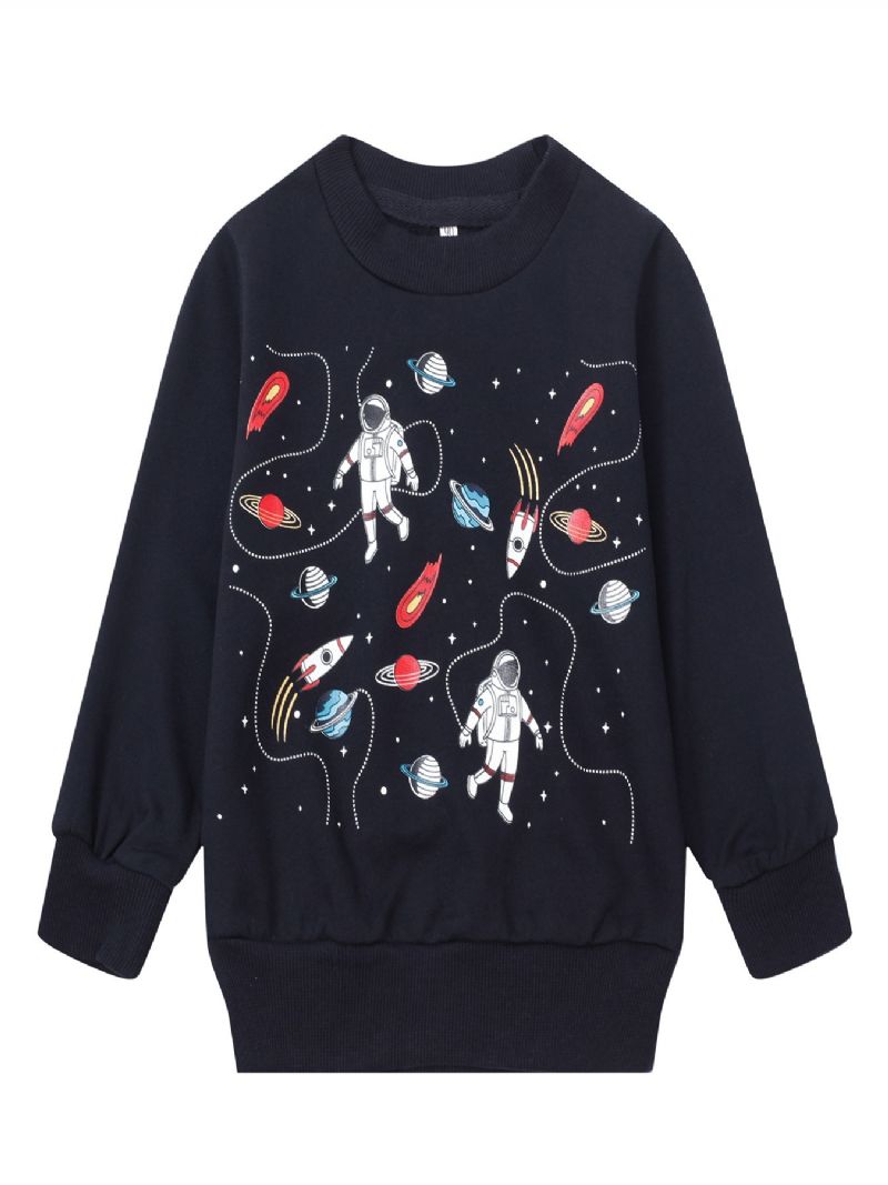 Popshion Drenge Astronaut Print Langærmet Pullover Neck Vinter Sweatshirt