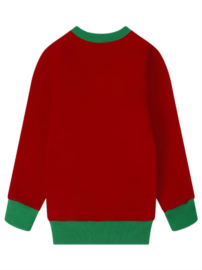 Popshion Drenge Snowman Farverigt Tryk Fleece Langærmet Kontraststrim Pullover Jule Sweatshirt