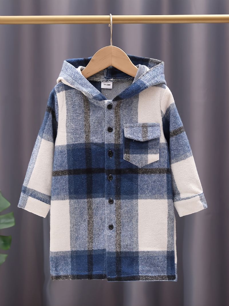 Småbørn Baby Drenge Hættetrøje Plaid Skjorte Button Down Jakke Efterår Vintertøj Outfits