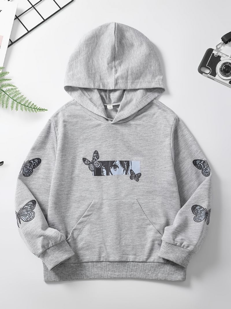 Småbørn Piger Sommerfugle Print Hættetrøje Langærmede Pullover Sweatshirt Efterår Vinter