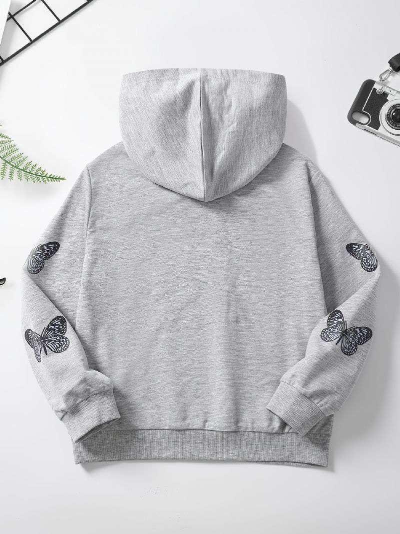 Småbørn Piger Sommerfugle Print Hættetrøje Langærmede Pullover Sweatshirt Efterår Vinter