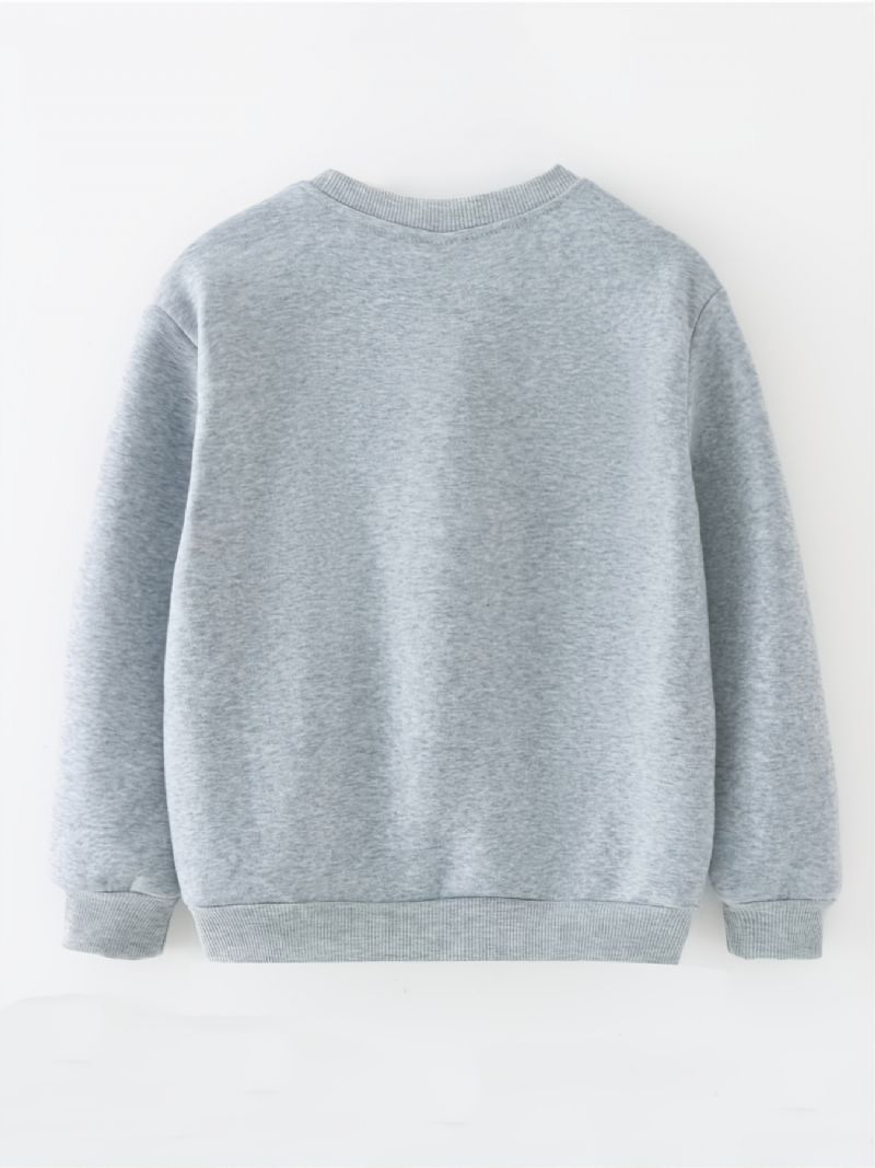 Småbørn Piger Sweatshirt Efterår Og Vinter Børn Grå Tegneserie Kat Print Tynd Fleece Rund Hals Børnetøj