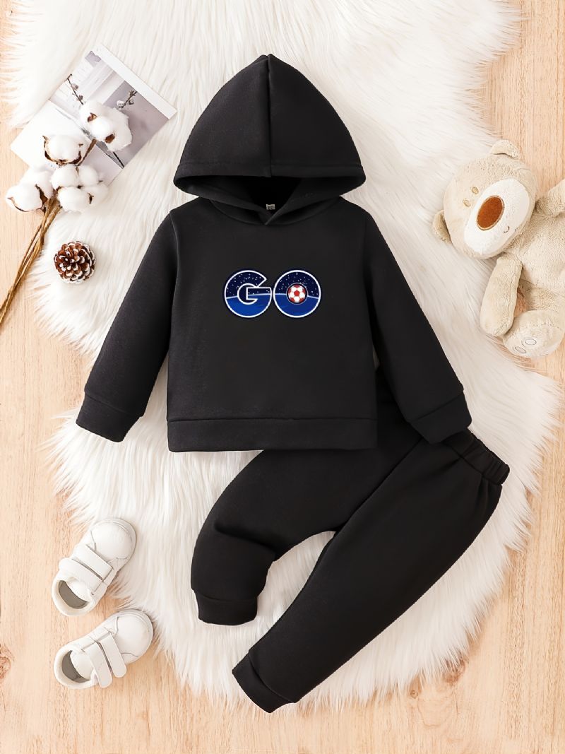 Toddler Baby Go Print Fleece Varm Hættetrøje Sweatshirt Bukser Sæt Til Drenge Piger Efterår Vinter