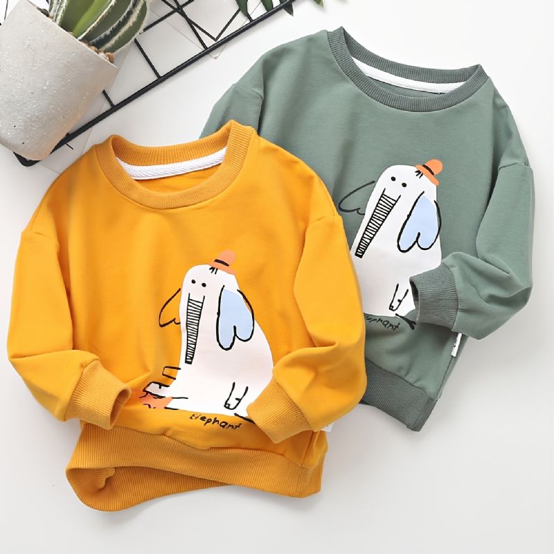 Toddler Drenge Print Elefant Rund Hals Langærmet Sweatshirt Efterår Vinter