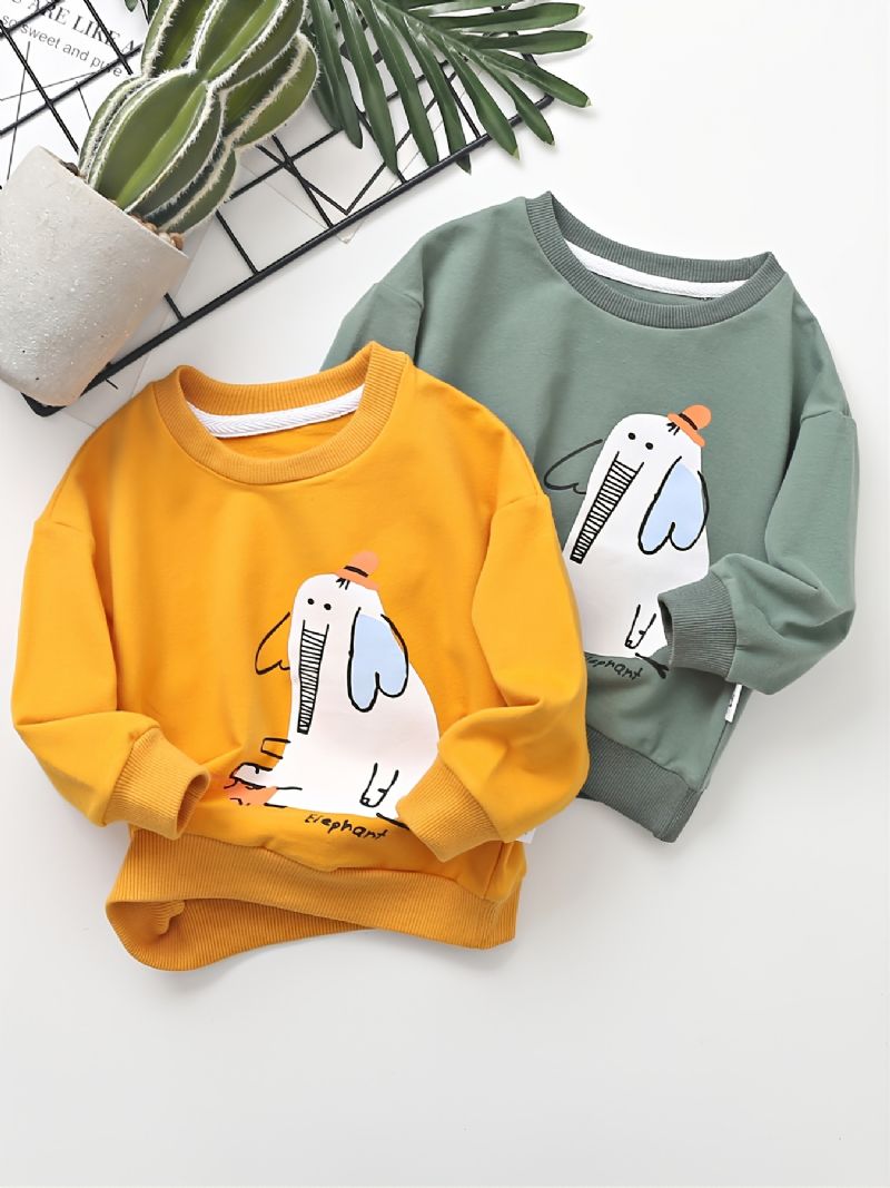 Toddler Drenge Print Elefant Rund Hals Langærmet Sweatshirt Efterår Vinter