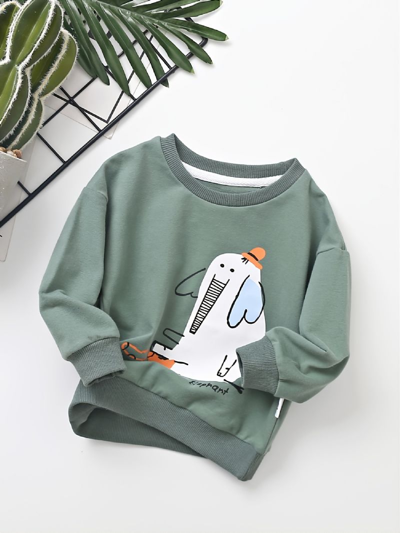 Toddler Drenge Print Elefant Rund Hals Langærmet Sweatshirt Efterår Vinter