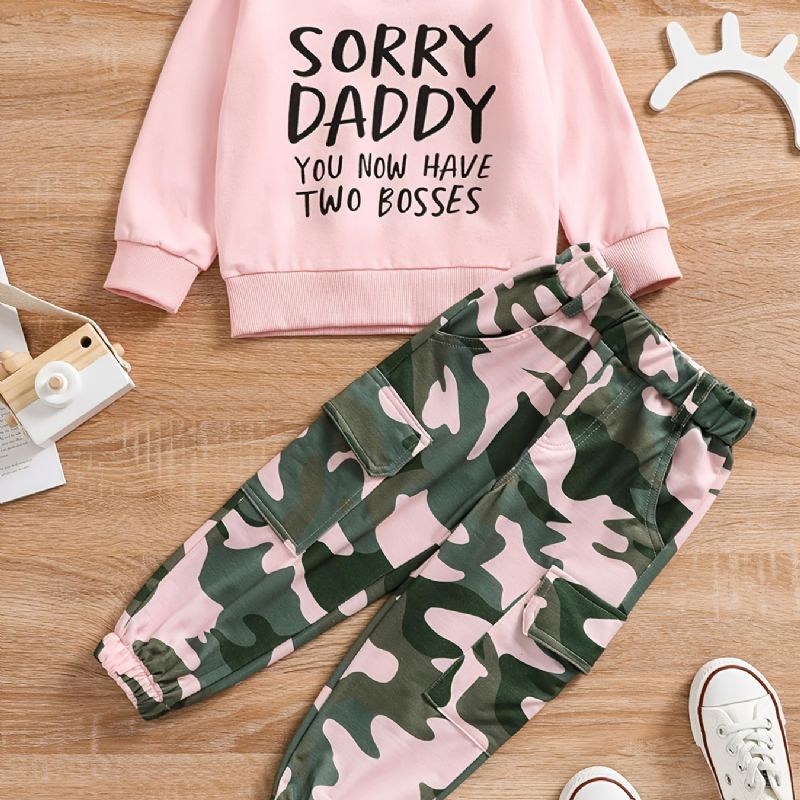 Toddler Piger Pullover Sweatshirt & Camo Cargo Pants Undskyld Daddy Two Bosses