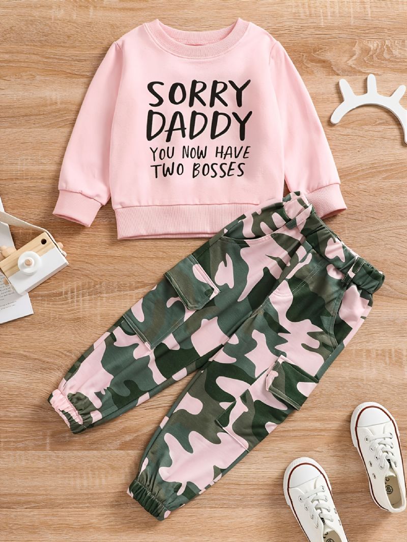 Toddler Piger Pullover Sweatshirt & Camo Cargo Pants Undskyld Daddy Two Bosses