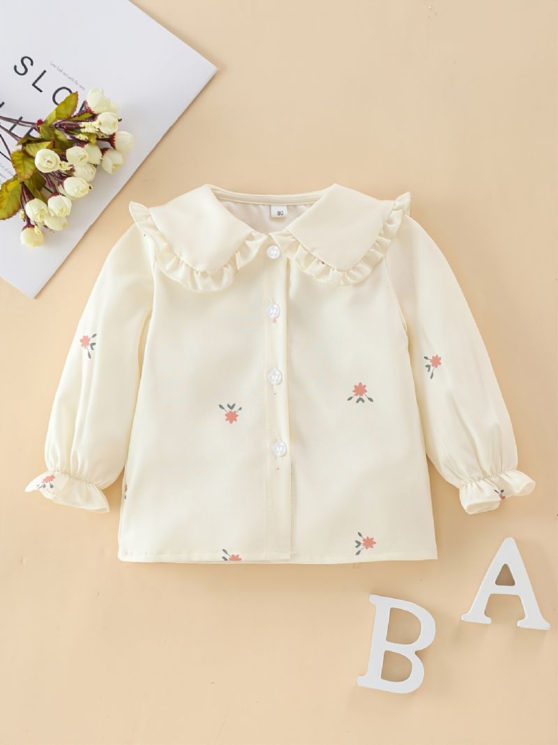 Baby Pige Knap Flæser Bluse Med Blomsterprint