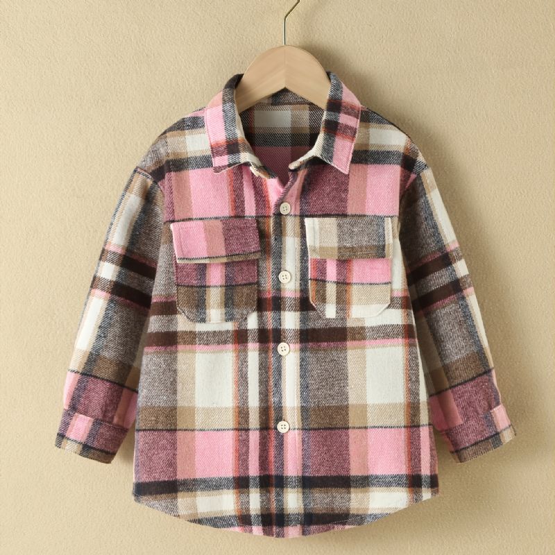 Baby Plaid Skjorter Button Down Lapel Langærmede Bluse Toppe Til Drenge Piger Børn Tøj