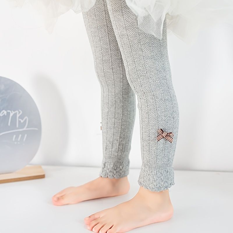 1 Stk Børns Lårhøje Sokker Baby Casual Ensfarvet Strikkede Leggings Med Sløjfe