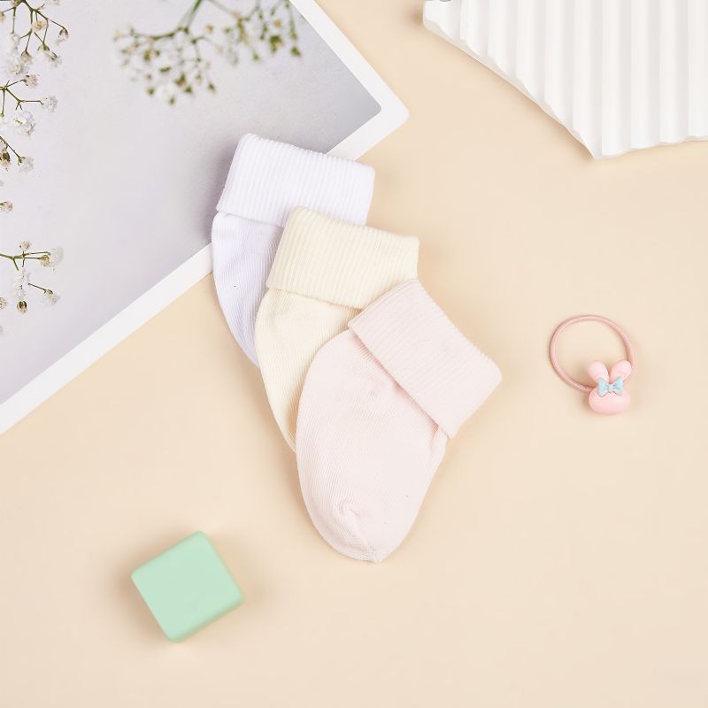 3 Par Newborn Baby Turn Cuff Sokker Ensfarvede Toddler Til Drenge Piger