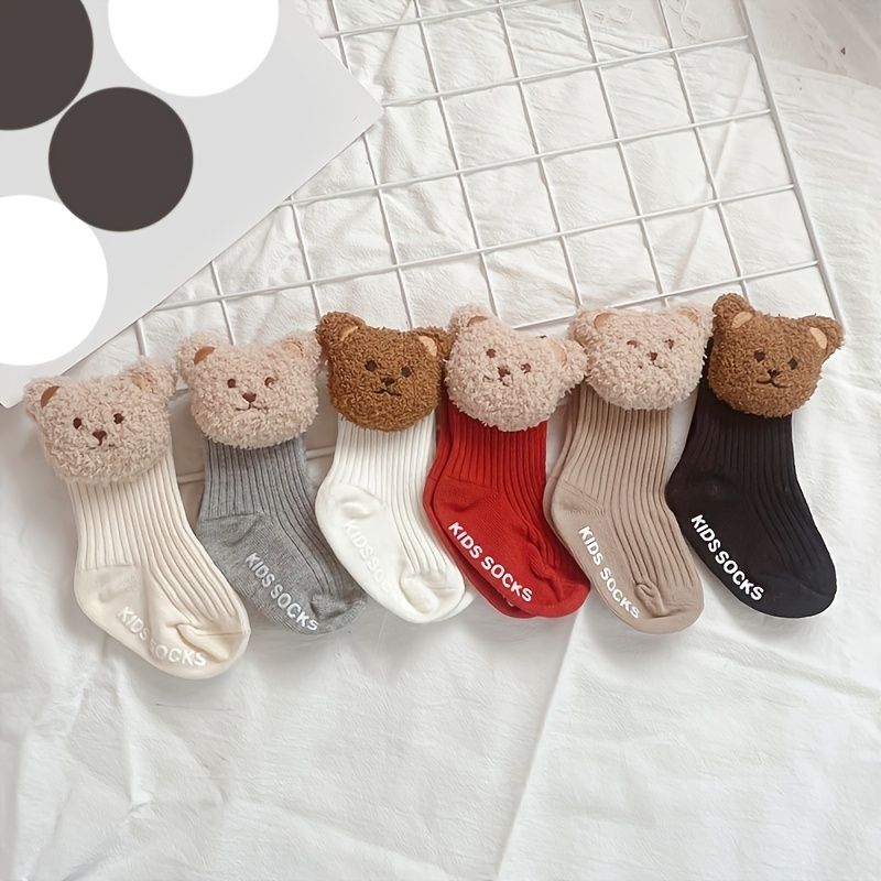 Baby Skridsikre Sokker Plys Bear Decor Crew Socks Varm Vinter Til Drenge Piger