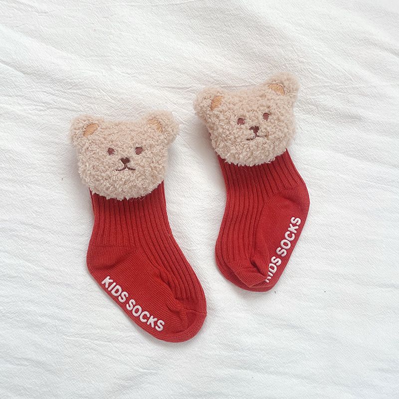 Baby Skridsikre Sokker Plys Bear Decor Crew Socks Varm Vinter Til Drenge Piger