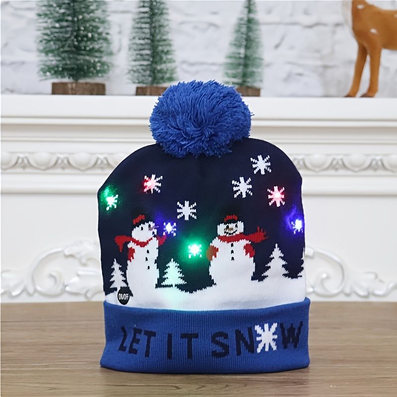 1stk Juleulden Hue Til Børn Med Led Lys Strikket Varm Beanie Hue