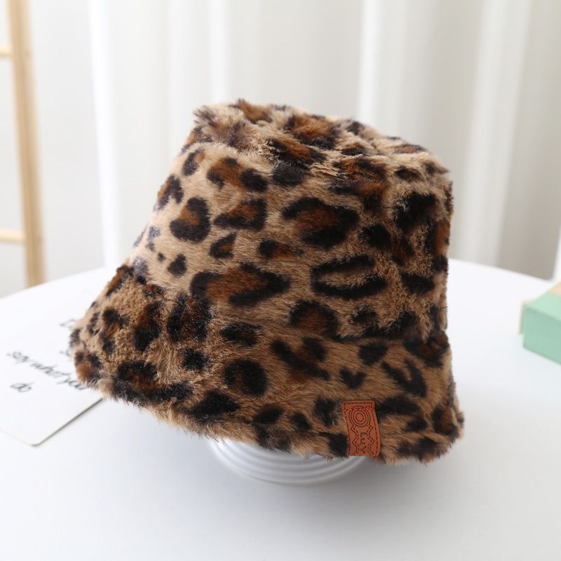 Baby Drenge Piger Sød Bred Skygge Bøttehatte Med Kunstpels Leopardprint Fleece Termohatte Til Vinter Soltæt