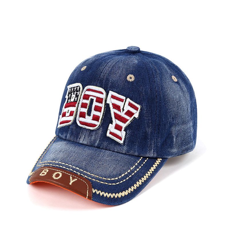 Drenge Casual Vintage Baseballkasket Med Drenge-broderi Uv-beskyttelse Vasket Denimkasket