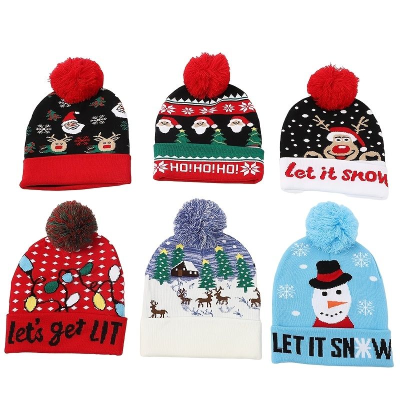 Julehue Strik Farverig Hatte Til Unisex Børn Vinter Sne Juleferie Fest Beanie Kasket Gaver Multicolor