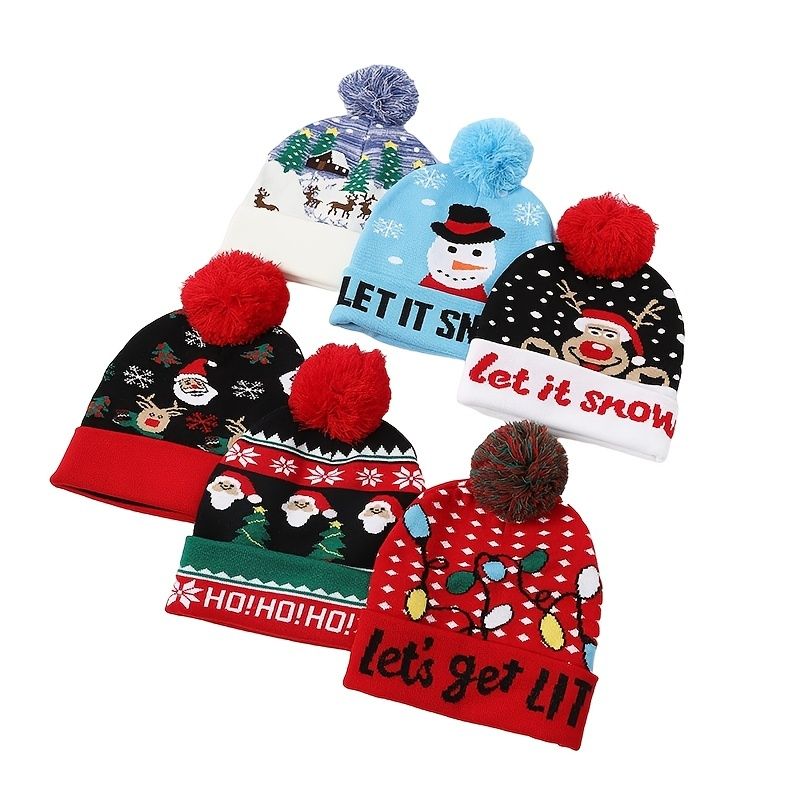 Julehue Strik Farverig Hatte Til Unisex Børn Vinter Sne Juleferie Fest Beanie Kasket Gaver Multicolor