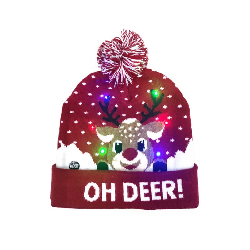 Julehue Strik Led Lys Hatte Til Unisex Børn Vinter Pom Pom Fest Beanie Hue Julegaver Multicolor