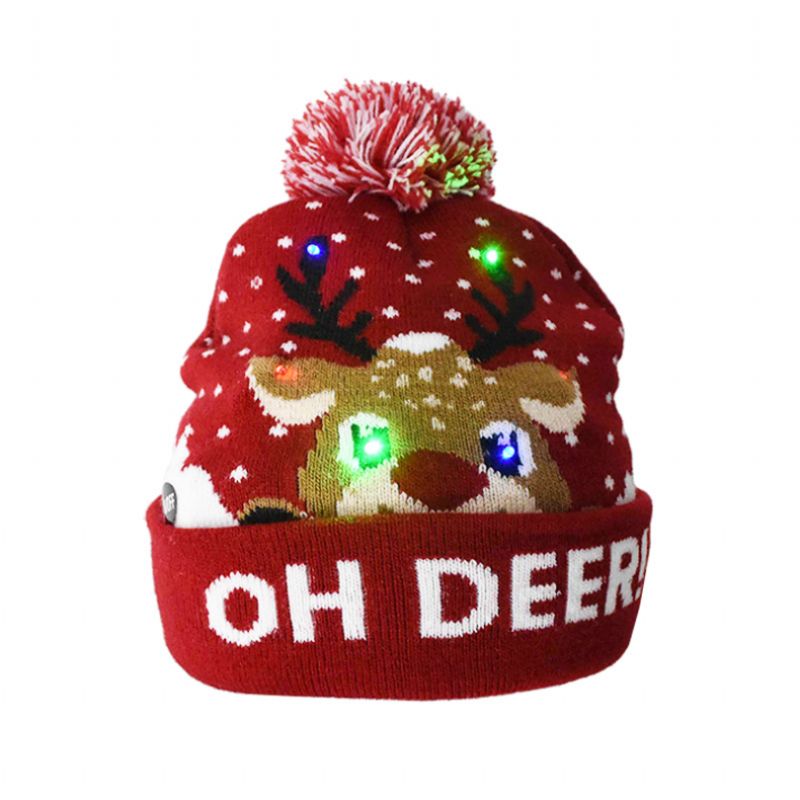 Julehue Strik Led Lys Hatte Til Unisex Børn Vinter Pom Pom Fest Beanie Hue Julegaver Multicolor