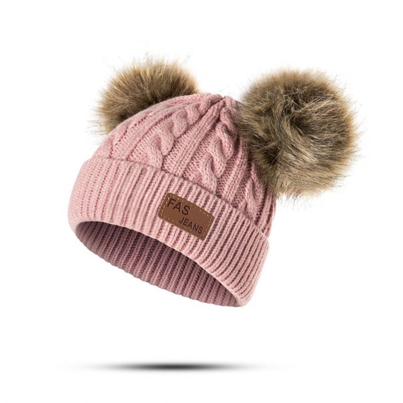 Piger Strik Kasket Termisk Strikket Beanie Hatte Med To Plys Bold Til Vinter