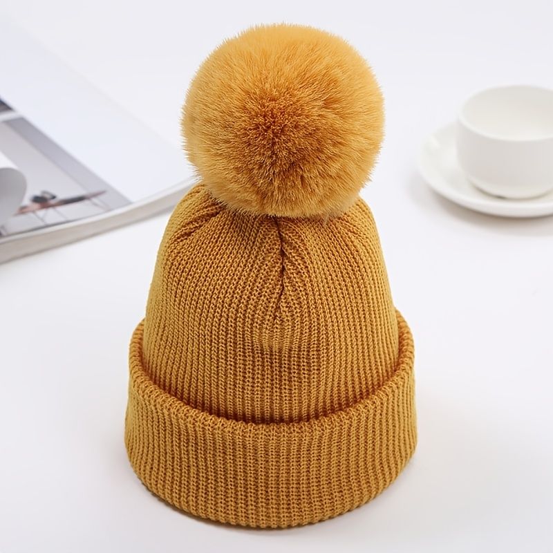 Toddler Baby Beanie Strikket Hatte Med Pom Pom Ensfarvet Varm Kasket Vinter Til Piger Drenge