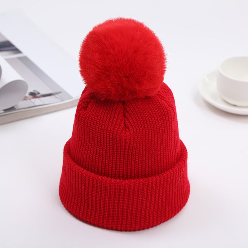 Toddler Baby Beanie Strikket Hatte Med Pom Pom Ensfarvet Varm Kasket Vinter Til Piger Drenge