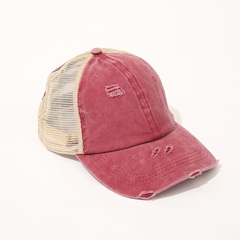 Vasket Baseballkasket Distressed Ripped Crossover Hestehalekasket Udendørs Justerbar Casual Style Hatte Til Kvinder Piger