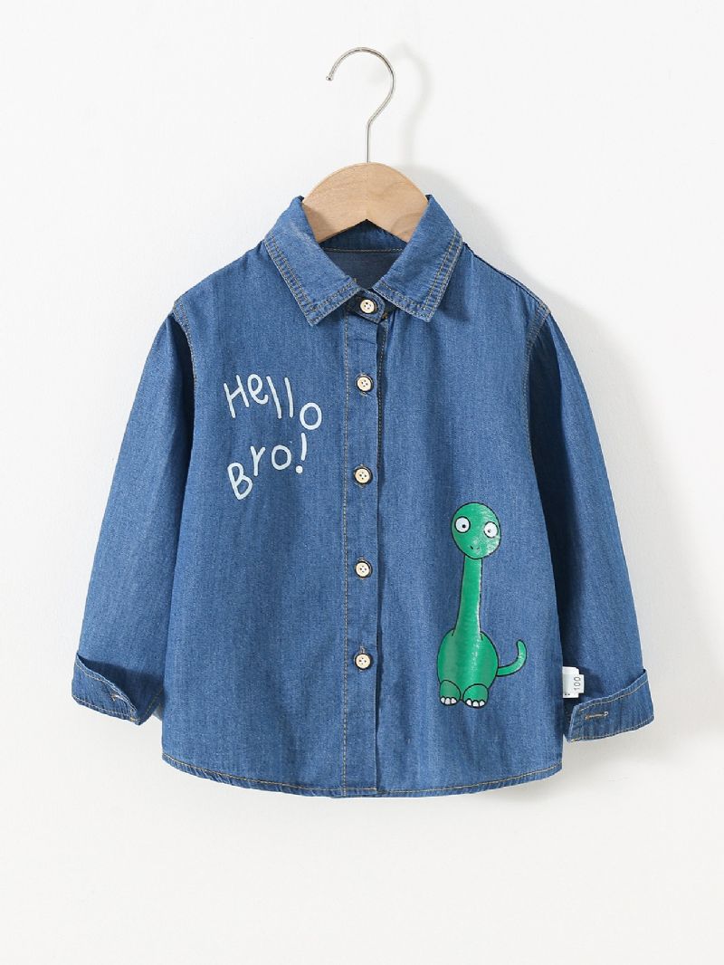 1 Stk Efterår Vinter Nye Drenge Casual Printede Langærmede Button-up Denimskjorter